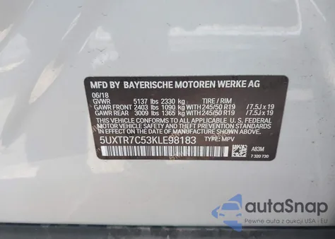 2019 BMW X3 Sdrive30I z USA, uszkodzony, nr VIN 5UXTR7C53KLE98183